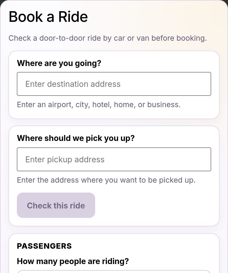 Twin Cities Shuttle Book a Ride form, live site